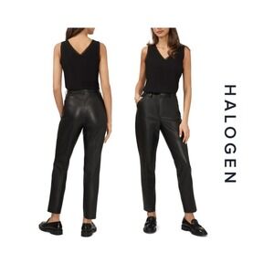 HALOGEN Black Faux Leather Straight Leg Pants Women Size 12